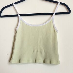 John Galt Light Green and White Cropped Tank Top